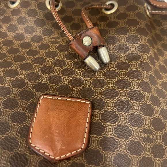 Celine Drawstring Macadam Triomphe Bucket Bag Leather - Picture 12 of 16